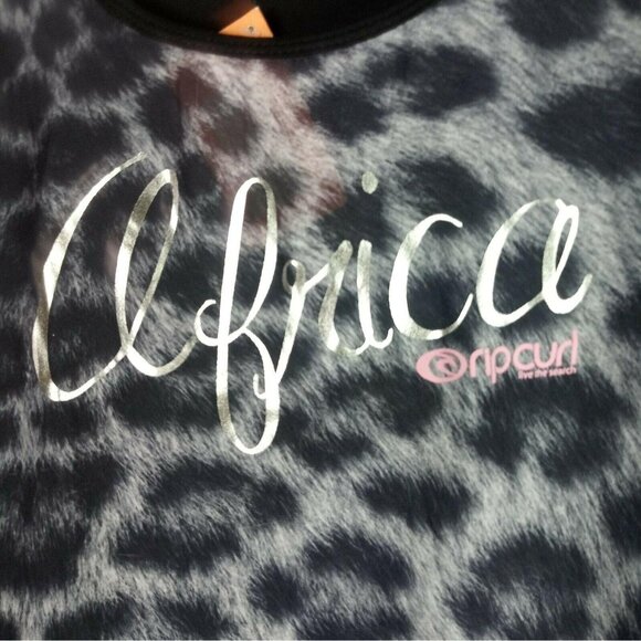 Rip Curl Womens T-Shirt Bold Leopard Print with Africa Graphic Size 8 Black Grey - Picture 2 of 4